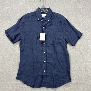 Porter & Ash Shirt Mens Small Blue 100% Linen Short Sleeve Button Up Luxury NEW‎
